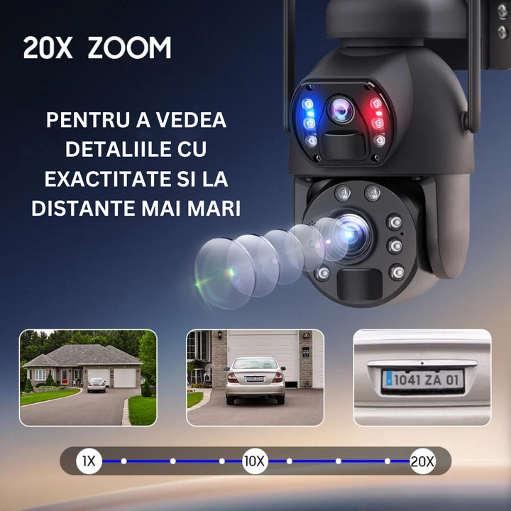 Camera Supraveghere 4G 3K Ultra HD 20X ZOOM, Dual Camera, Incarcare Solara, Rotire Din Aplicatie, Rezistenta La Apa IP 66 - Taggo.ro