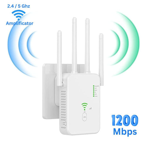 Amplificator WiFi 1200 Mbps, Retea 2.4G/5 G, Extindere puternica a Retelei, imbunatatirea conexiunii si performanta superioara cu acoperire maxima