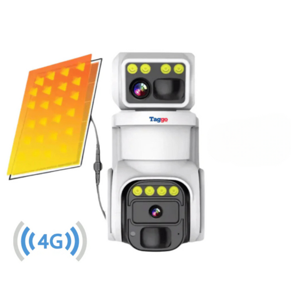 Camera Supraveghere 4G 4K Ultra HD, 24 ore online, Dual Camera 360, Incarcare Solara, Rotire Din Aplicatie, Rezistenta La Apa IP 66 - Taggo.ro