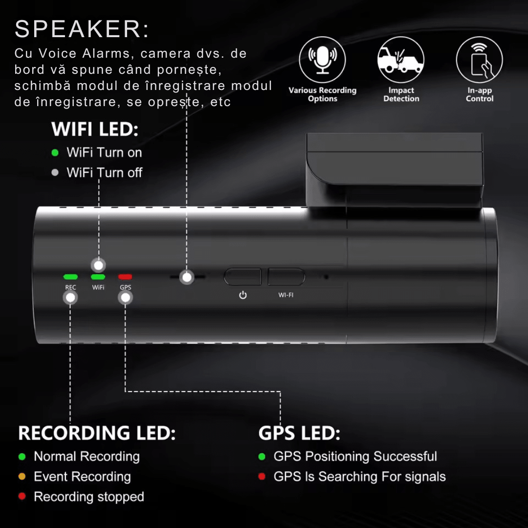 Camera auto 4k + camera spate 1080P DVR WiFi, GPS, Vizionare nocturna, Senzor GC4653 - Taggo.ro