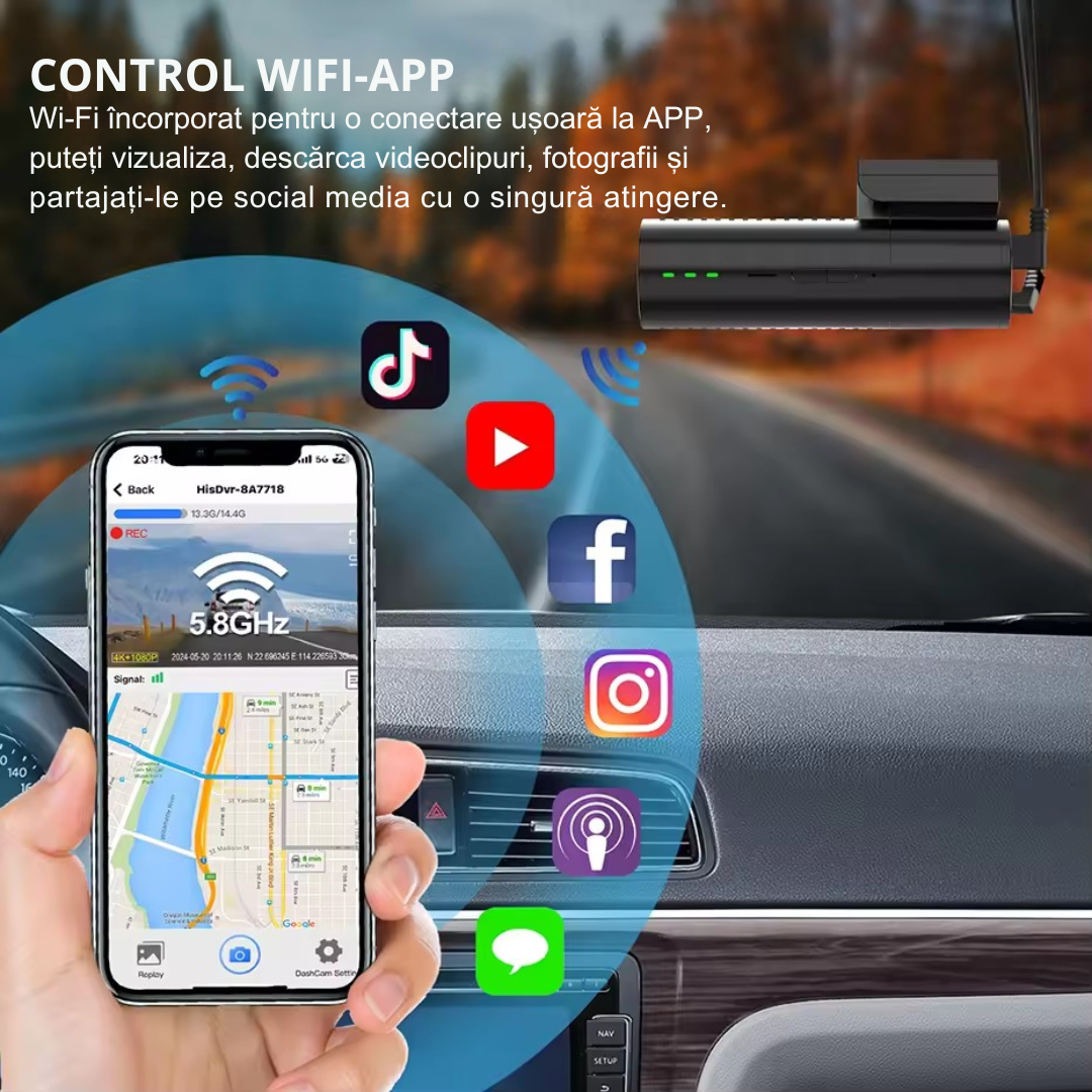 Camera auto 4k + camera spate 1080P DVR WiFi, GPS, Vizionare nocturna, Senzor GC4653 - Taggo.ro