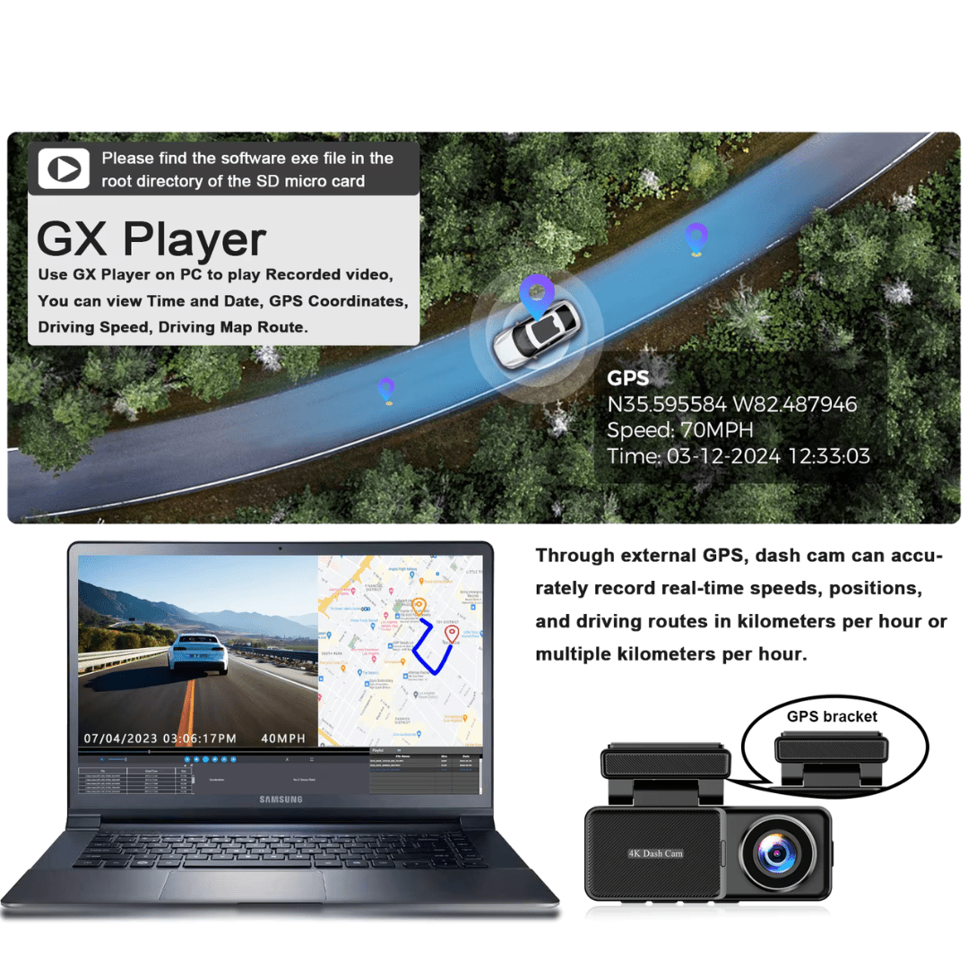 Camera auto 4K cu ecran LCD + camera spate 1080P DVR WIFI, GPS, Vizionare nocturna, Senzor SGC4663 - Taggo.ro