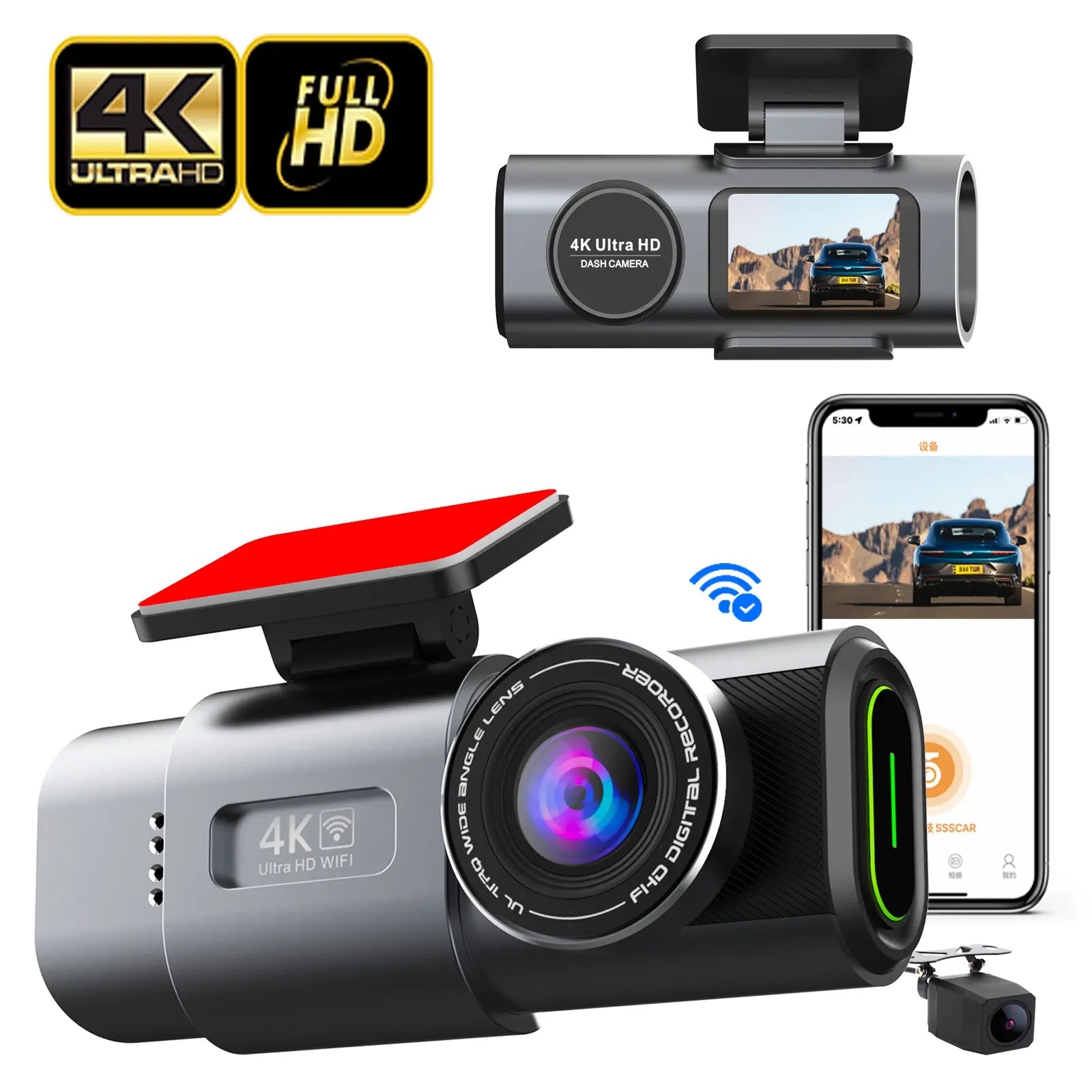 Camera auto 4K ecran LCD + camera spate 1080P DVR WIFI , Vizionare nocturna, Monitorizare parcare 24h - Taggo.ro