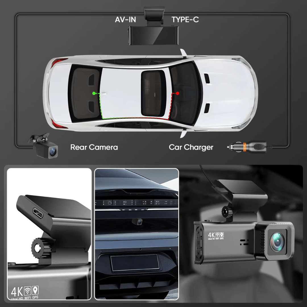 Camera auto 4K, ecran LCD + camera spate 1080P DVR WIFI, Vizionare nocturna, Senzor Sony IMX 335, - Taggo.ro