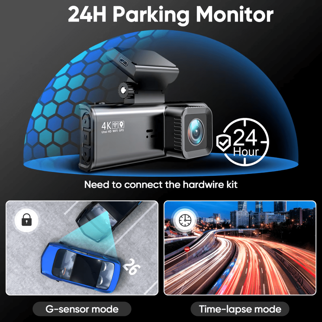 Camera auto 4K, ecran LCD + camera spate 1080P DVR WIFI, Vizionare nocturna, Senzor Sony IMX 335, - Taggo.ro