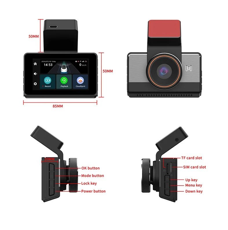 Camera auto Taggo P86 4G LTE cu cameră spate 720P, WiFi hotspot, monitorizare la distanță, ecran IPS 3