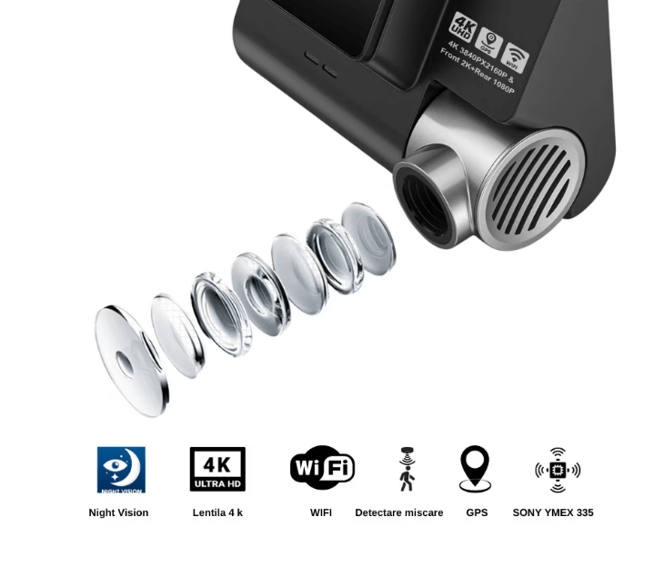 Camera Auto V55PRO 4K + camera spate 1080P, WiFi, WDR, Viziune nocturna - Taggo.ro
