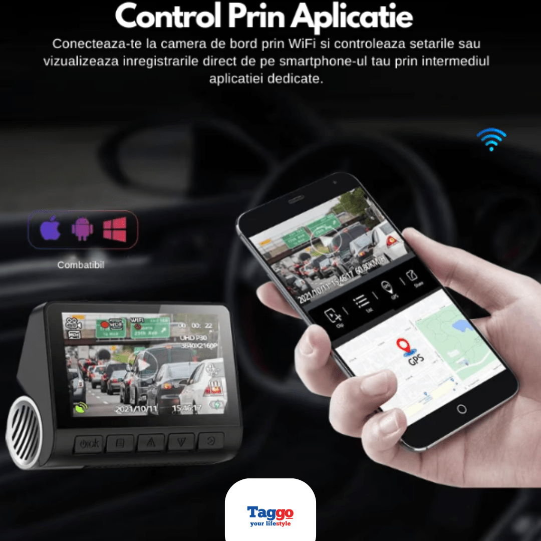 Camera Auto V55PRO 4K + camera spate 1080P, WiFi, WDR, Viziune nocturna - Taggo.ro