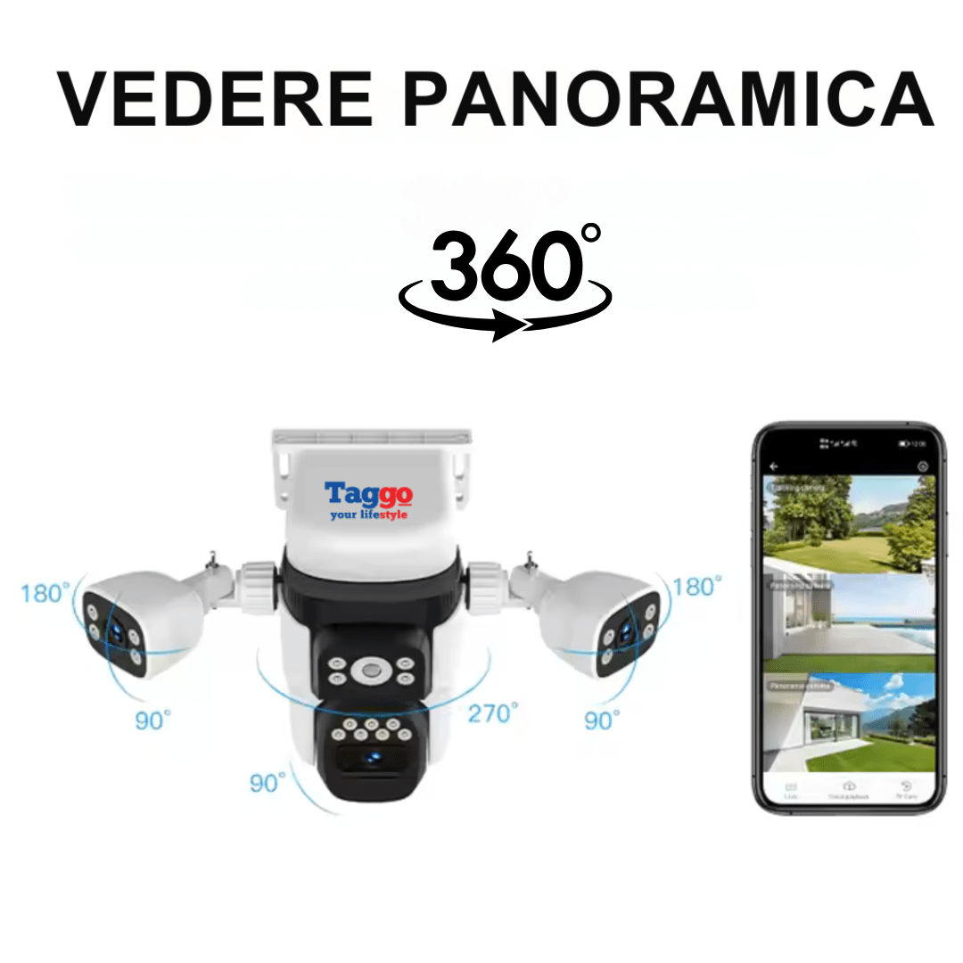 Camera crocodil solar WIFI multi - lentile, 12MP, panou solar, stocare in cloud si SD, Rezistenta la apa IP66, Urmarire persoane - Taggo.ro