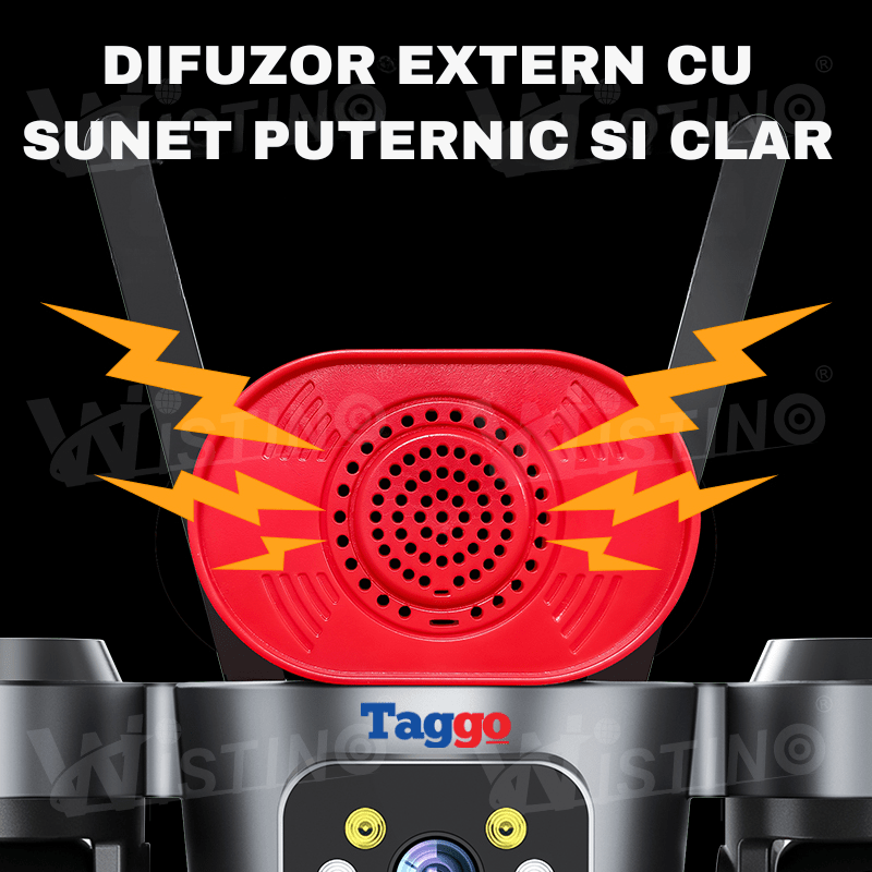 Camera de Supraveghere 4 Lentile, 16MP, Dublu Panou Solar, Conexiune 4G, Control din Aplicatie, Viziune Colora si IR, Comunicare Bidirectionala, Protectie IP66 - Taggo.ro