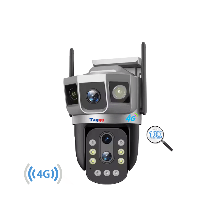 Camera de Supraveghere 4G, 3 lentile, 6K 12MP, Zoom 10x optic, Notificari, Control din Aplicatie, Urmarire Automata - Taggo.ro