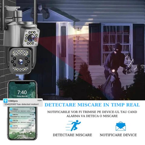 Camera de supraveghere 4G Cartela SIM 4K, 8MP, 2 lentile, Control din aplicatie, Urmarire automata, Rezistenta la apa IP66 - Taggo.ro