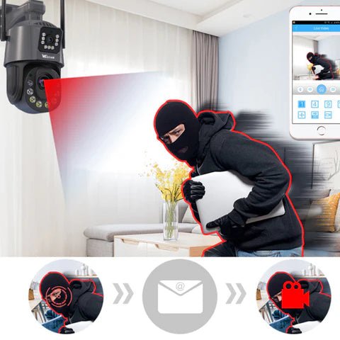 Camera de supraveghere 4G Cartela SIM 6K, 100X, 2 lentile, Control din aplicatie, Detectie umana, Rezistenta la apa IP66 - Taggo.ro