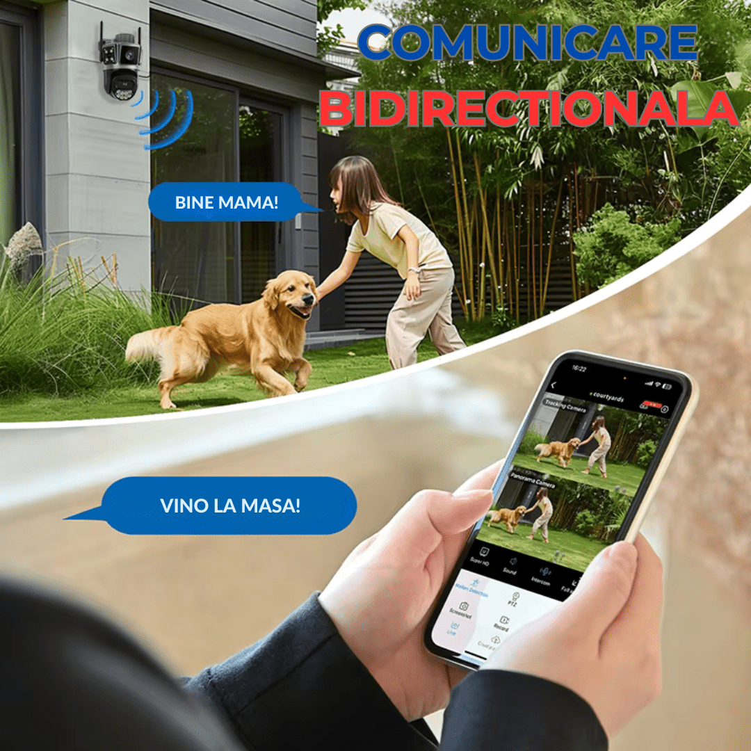 Camera de supraveghere 4G Cartela SIM 6K, 10MP, 3 ecrane, Urmarire automata, Control din aplicatie, Rezistenta la apa , Full Color - Taggo.ro