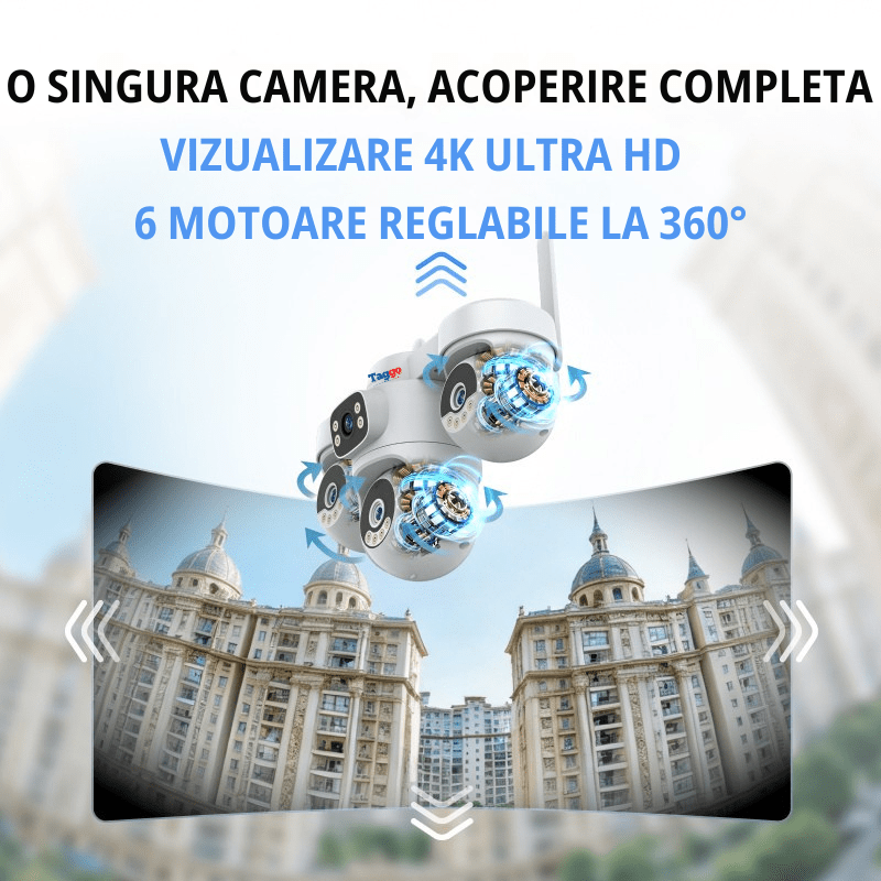 Camera de supraveghere 4G cu dublu panou solar, 12MP, 4 lentile, functie AOV, comunicare bidirectionala, detectie umana AI - Taggo.ro