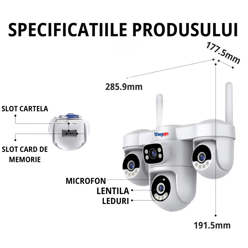 Camera de supraveghere 4G cu dublu panou solar, 12MP, 4 lentile, functie AOV, comunicare bidirectionala, detectie umana AI - Taggo.ro