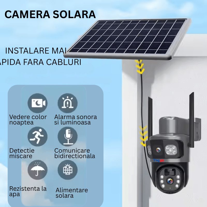 Camera de Supraveghere 4G, Rezolutie 8MP, Incarcare Solara, Urmarire Automata, Rezistenta la Apa IP66 - Taggo.ro
