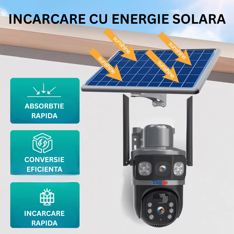 Camera de Supraveghere 4G, Rezolutie 8MP, Incarcare Solara, Urmarire Automata, Rezistenta la Apa IP66 - Taggo.ro