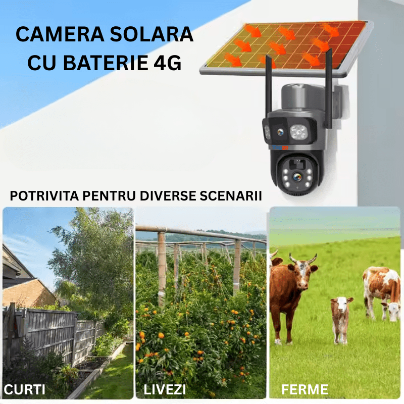 Camera de Supraveghere 4G, Rezolutie 8MP, Incarcare Solara, Urmarire Automata, Rezistenta la Apa IP66 - Taggo.ro