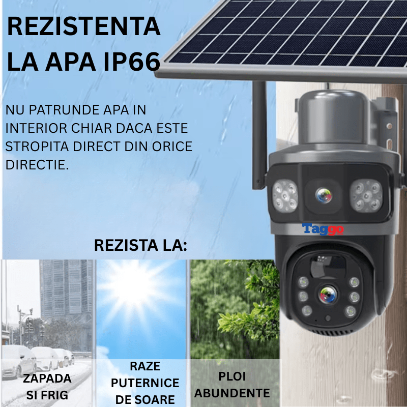 Camera de Supraveghere 4G, Rezolutie 8MP, Incarcare Solara, Urmarire Automata, Rezistenta la Apa IP66 - Taggo.ro