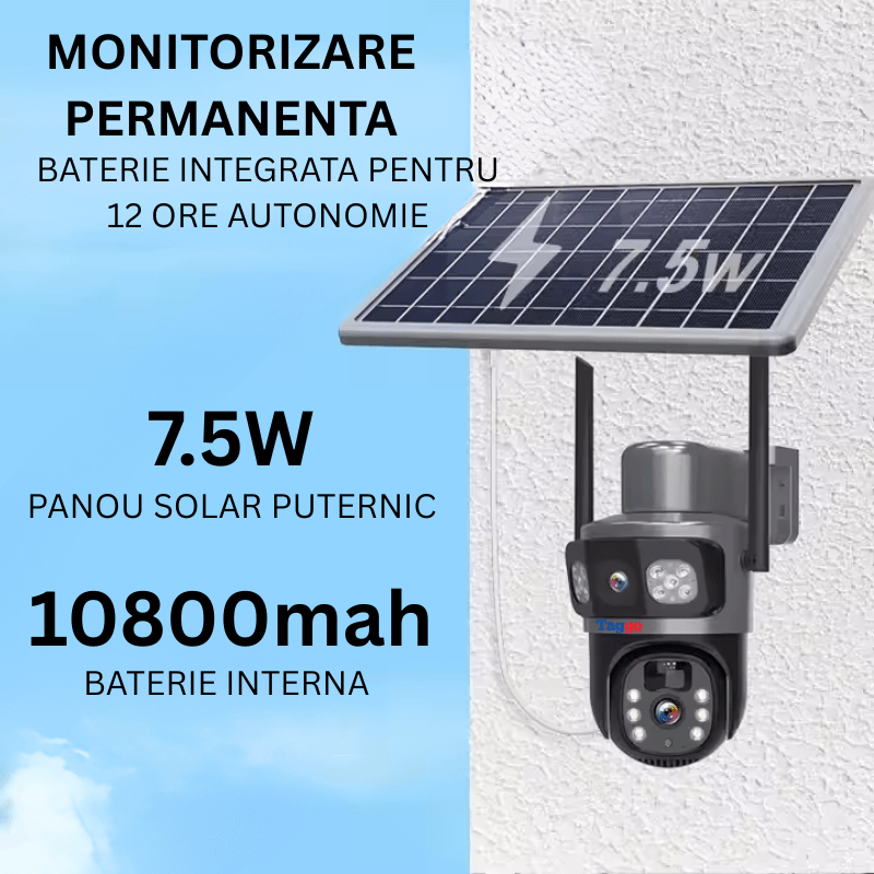 Camera de Supraveghere 4G, Rezolutie 8MP, Incarcare Solara, Urmarire Automata, Rezistenta la Apa IP66 - Taggo.ro