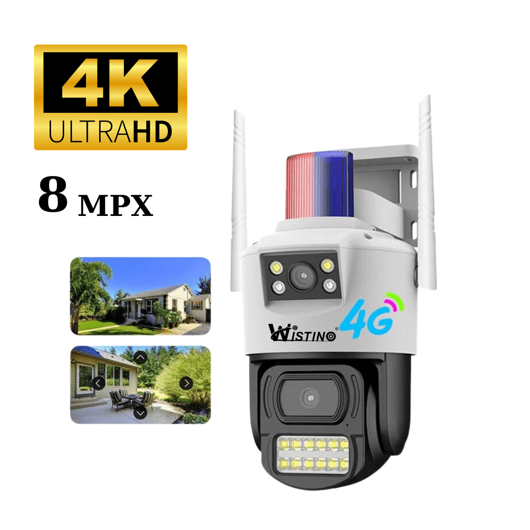 Camera de supraveghere 8MP, 2 lentile, 4G Cartela SIM 4K, Control din aplicatie, Urmarire automata, Rezistenta la apa IP66 - Taggo.ro