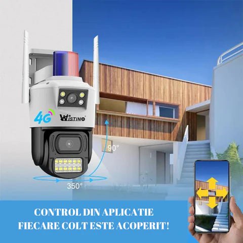 Camera de supraveghere 8MP, 2 lentile, 4G Cartela SIM 4K, Control din aplicatie, Urmarire automata, Rezistenta la apa IP66 - Taggo.ro