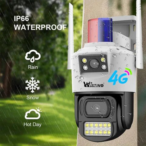 Camera de supraveghere 8MP, 2 lentile, 4G Cartela SIM 4K, Control din aplicatie, Urmarire automata, Rezistenta la apa IP66 - Taggo.ro