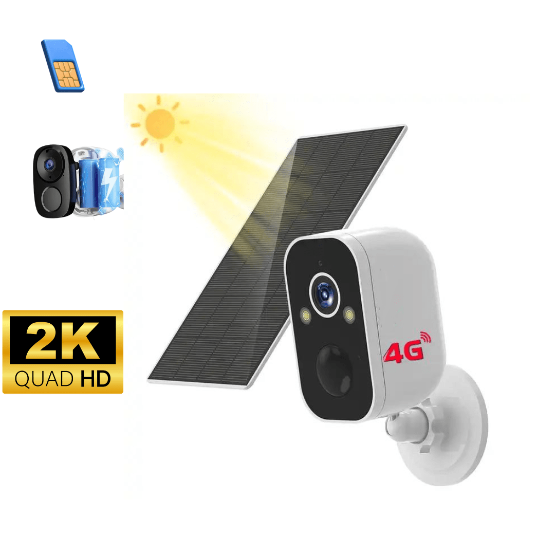 Camera de supraveghere cu incarcare solara 4G Cartela SIM 2K, 4MP, Baterie incorporata, Control din aplicatie,Rezistenta la apa IP66 - Taggo.ro
