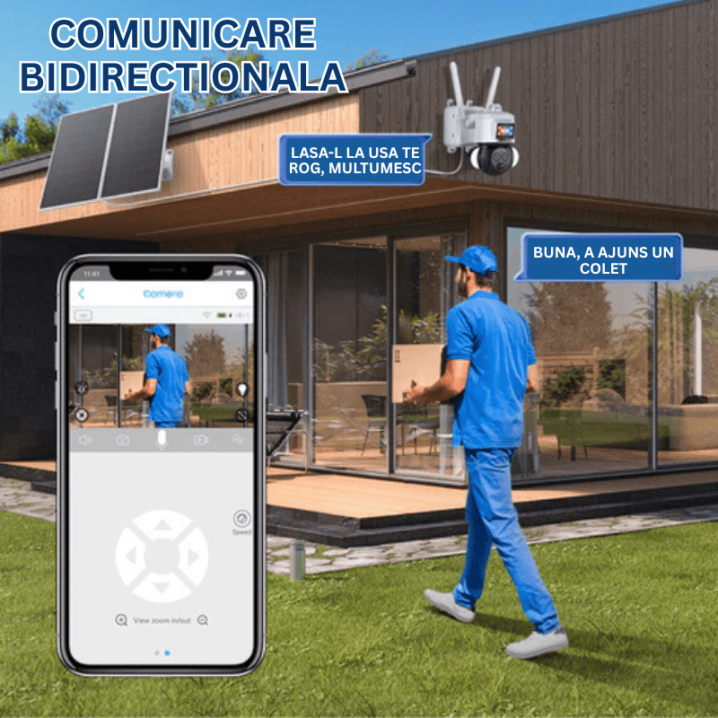 Camera de Supraveghere Cu Incarcare Solara WIFI Panou 20W, 4K, ZOOM 12X, FullHD, Rain Charging, Rotire Din Aplicatie, Rezistenta La Apa IP 66 - Taggo.ro