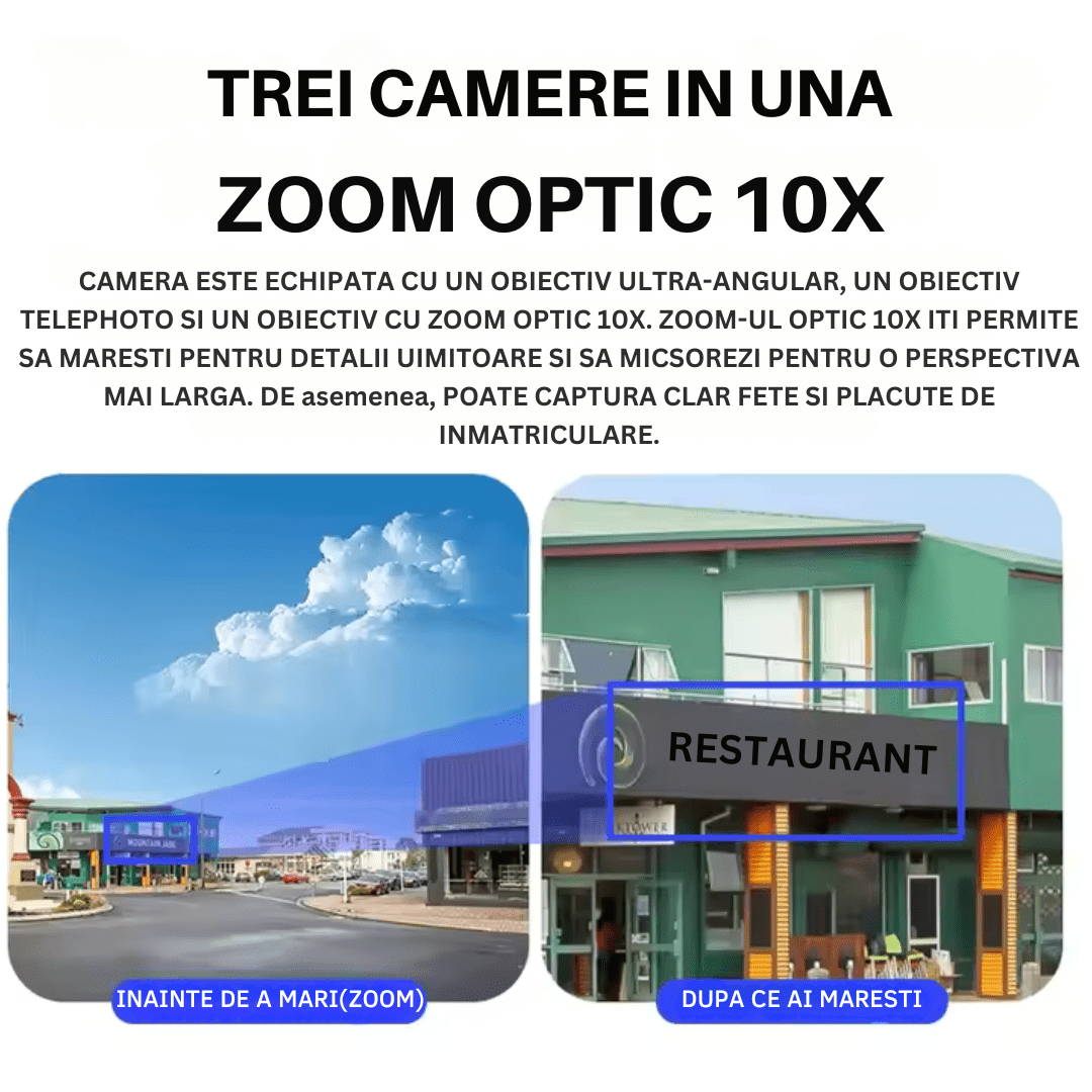 Camera de Supraveghere Solara 4G Cartela SIM 4K , Zoom 10X, Panou Solar 14W, Rezistenta La Apa IP 66 - Taggo.ro