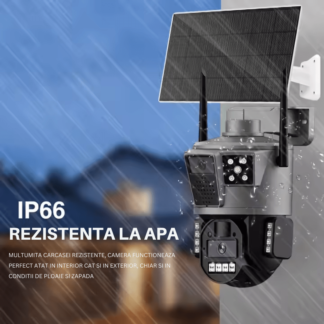 Camera de Supraveghere Solara 4G Cartela SIM 4K , Zoom 10X, Panou Solar 14W, Rezistenta La Apa IP 66 - Taggo.ro