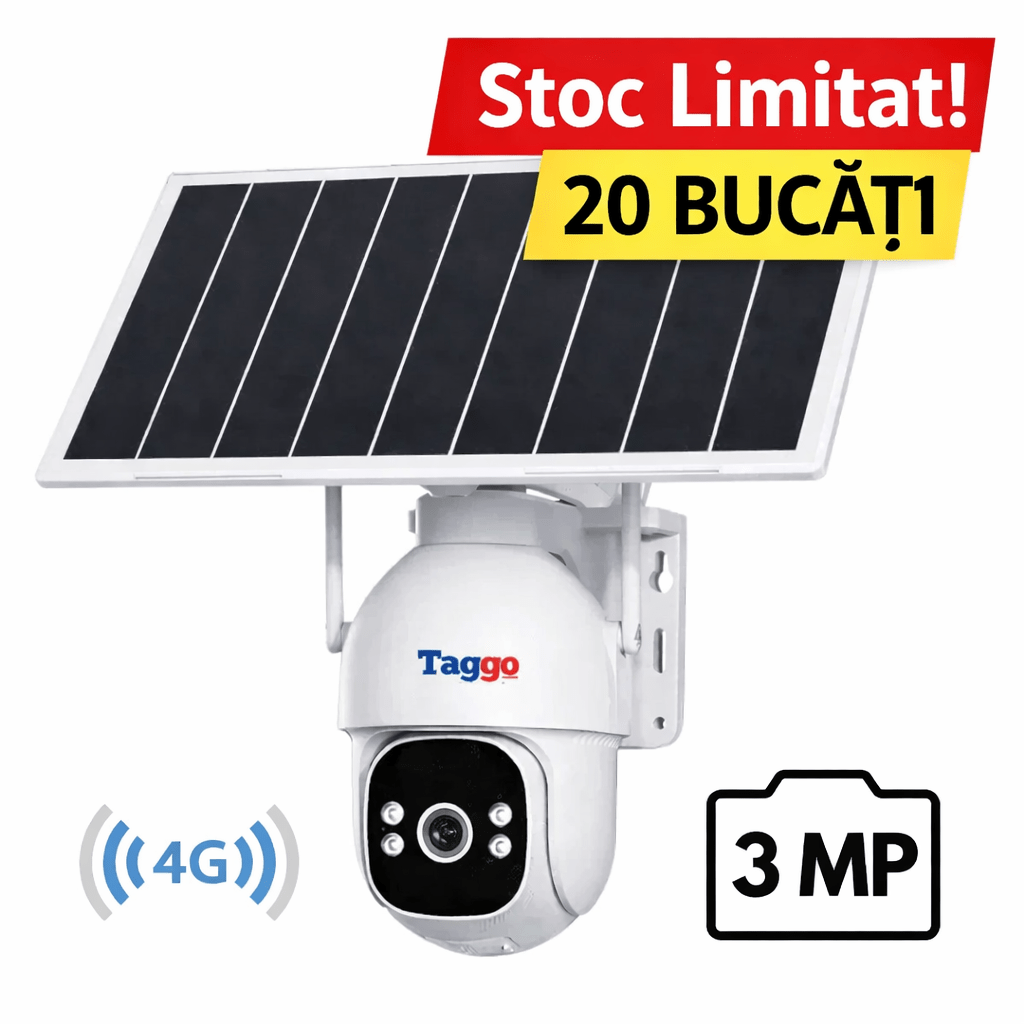 Camera de Supraveghere Solara Exterior 4G Cartela SIM 3 MP, 12X zoom, Full HD, Panou Solar 10W Rezistenta La Apa IP 66 - Taggo.ro