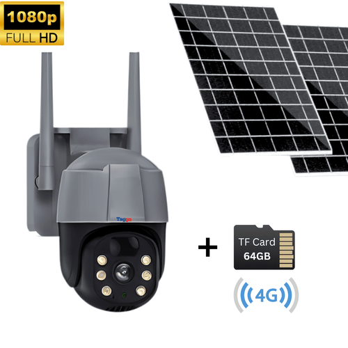 Camera de Supraveghere Solara Exterior 4G Cartela SIM 5 MP, Zoom 10X, Full HD,  Panou Solar Dublu 10W, Rezistenta La Apa IP 66 + Card 64GB
