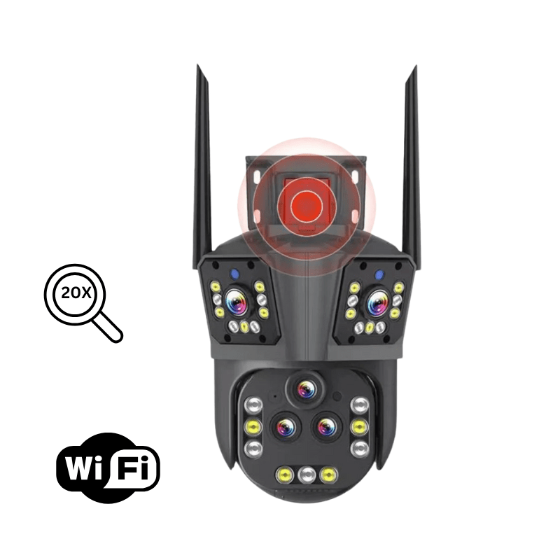 Camera de supraveghere WIFI 10K, 20MP, Zoom 20X, 5 lentile, Control din aplicatie, Comunicare bidirectionala, Urmarire automata - Taggo.ro