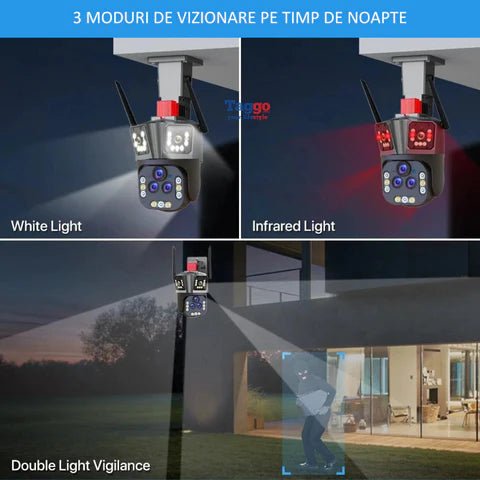 Camera de supraveghere WIFI 10K, 20MP, Zoom 20X, 5 lentile, Control din aplicatie, Comunicare bidirectionala, Urmarire automata - Taggo.ro