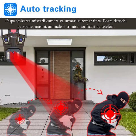 Camera de supraveghere WIFI 10K, 20MP, Zoom 20X, 5 lentile, Control din aplicatie, Comunicare bidirectionala, Urmarire automata - Taggo.ro