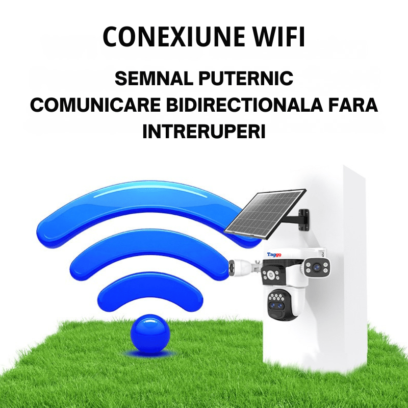 Camera de supraveghere WIFI 12MP Crocodil cu panou solar, 4 lentile, zoom 10x, comunicare bidirectionala, senzor detectie PIR, viziune nocturna - Taggo.ro