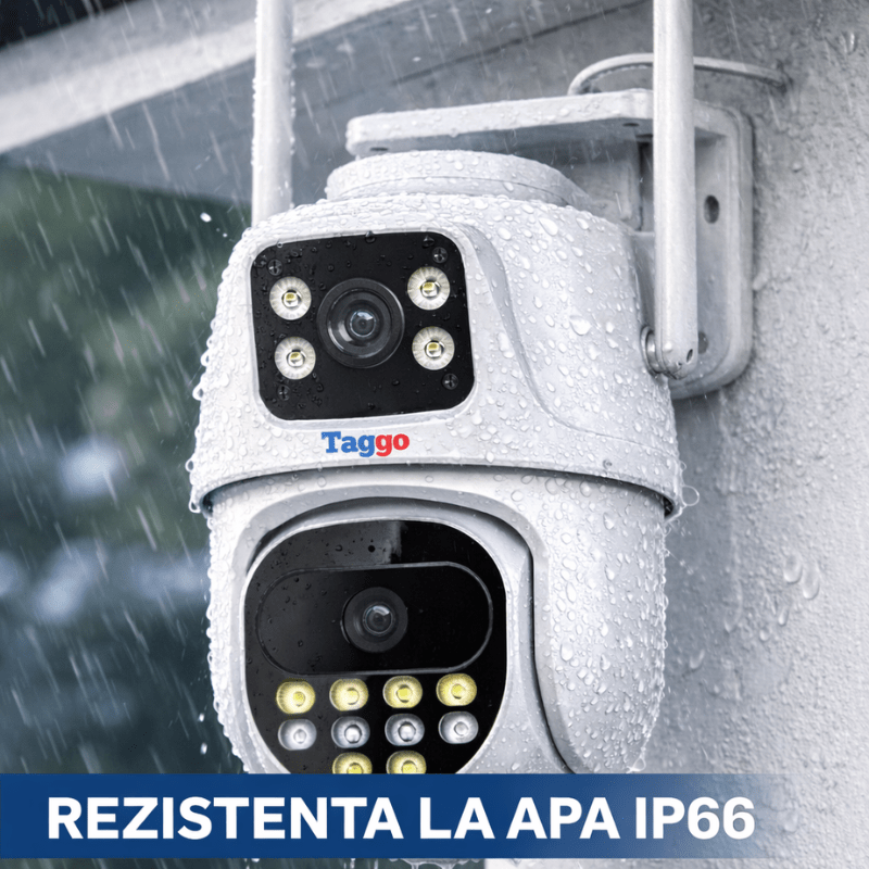 Camera de supraveghere WIFI 4K, 2 lentile, Control din aplicatie, Urmarire automata, Rezistenta la apa IP66 - Taggo.ro