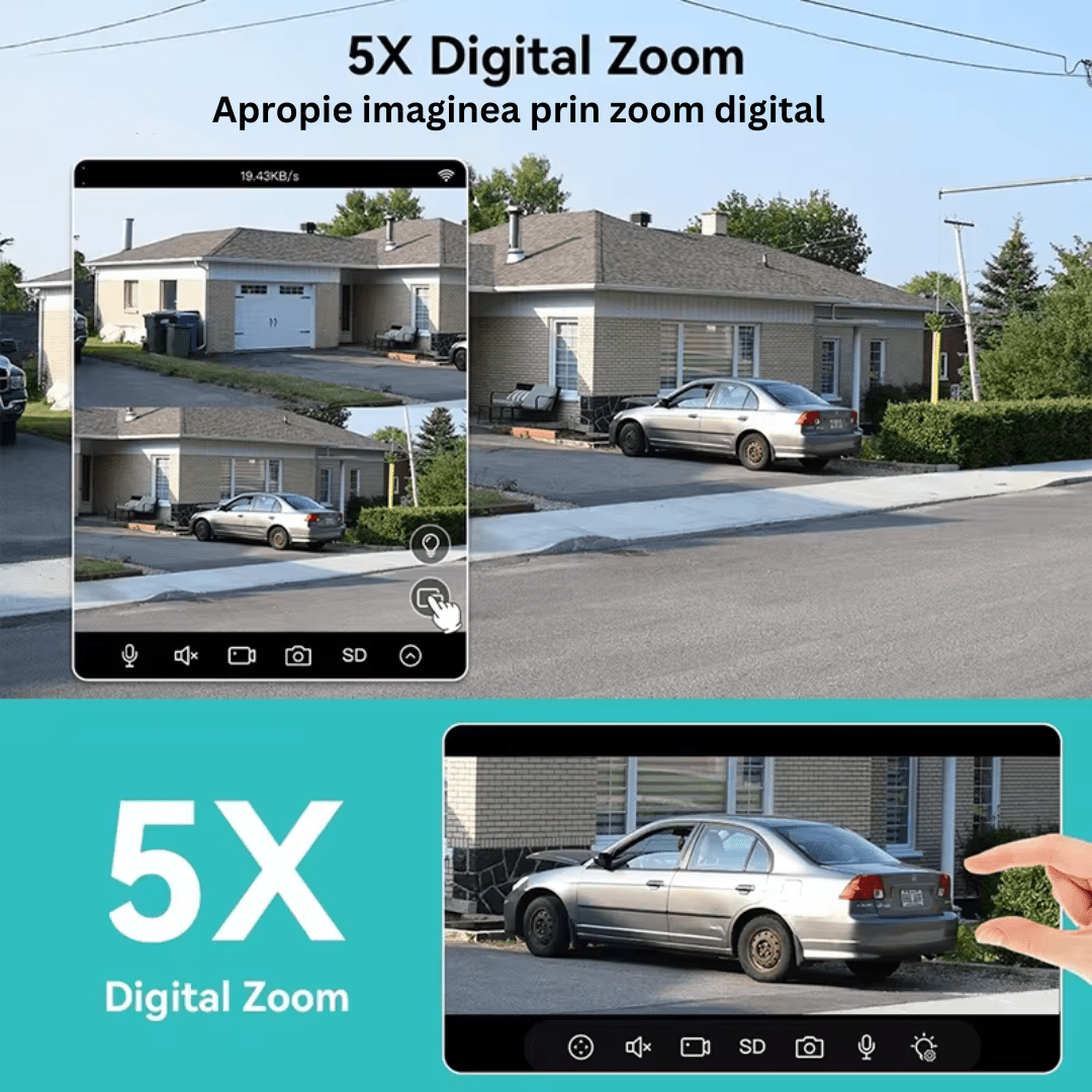 Camera de supraveghere WIFI 4K, 8MP, 2 lentile, Control din aplicatie, Urmarire automata, Rezistenta la apa IP66 - Taggo.ro