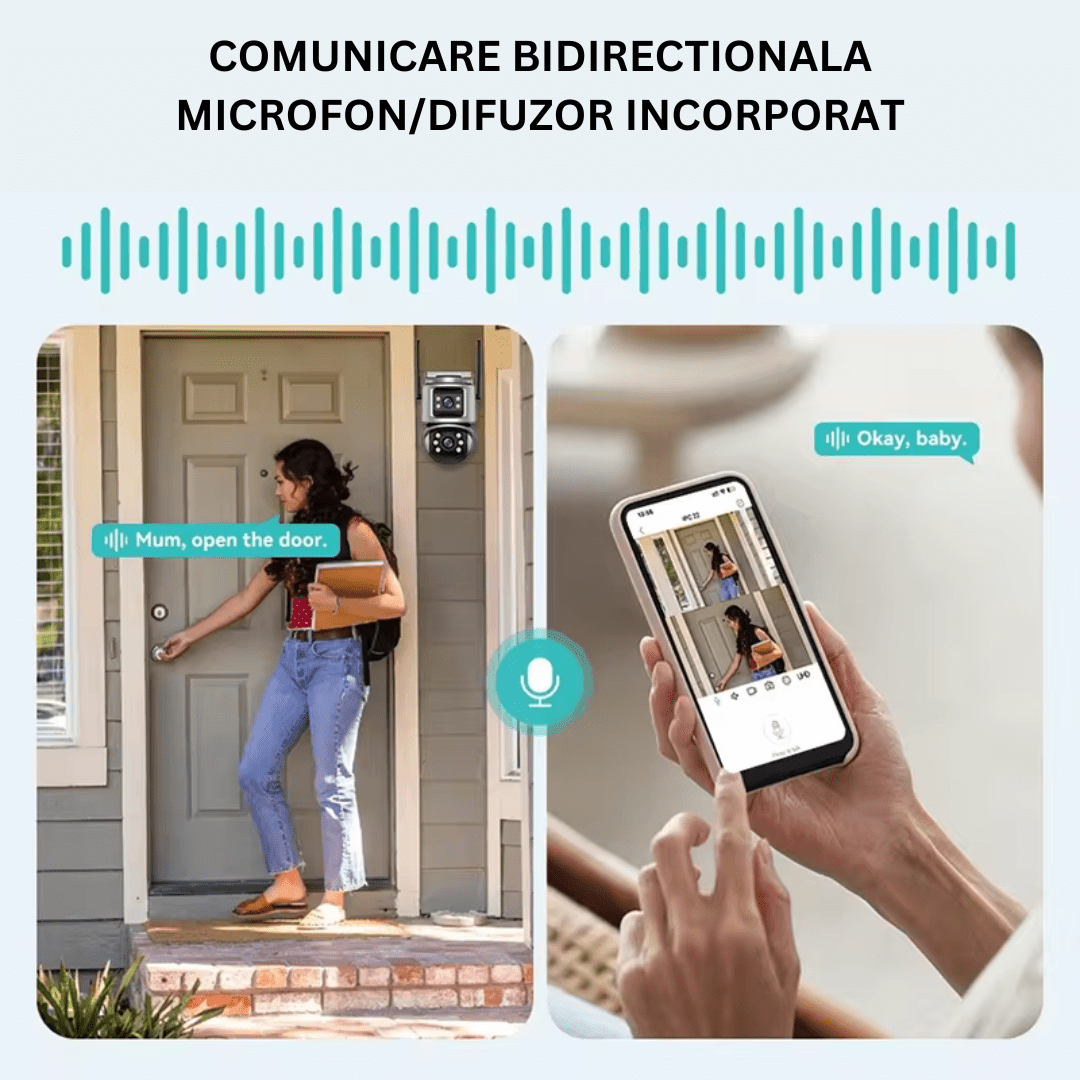 Camera de supraveghere WIFI 4K, 8MP, 2 lentile, Control din aplicatie, Urmarire automata, Rezistenta la apa IP66 - Taggo.ro