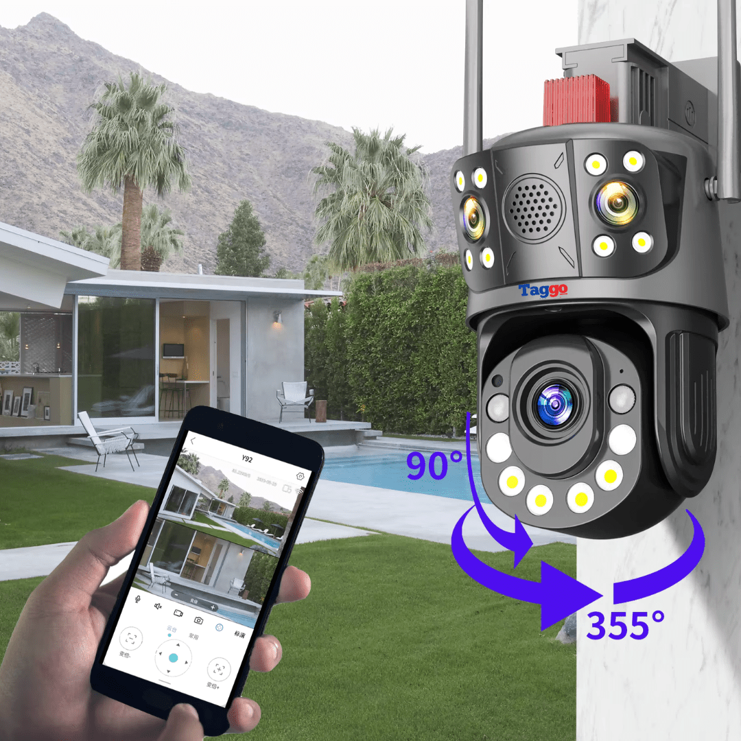 Camera de supraveghere WIFI 4K, Zoom 100X, 3 lentile, Control din aplicatie, Detectie umana, Rezistenta la apa IP66 - Taggo.ro