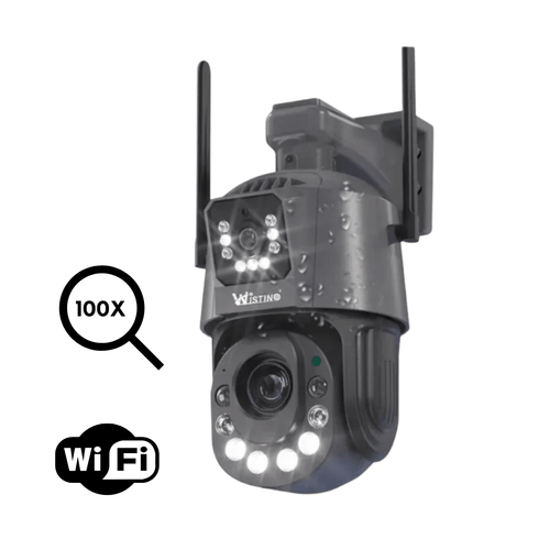 Camera de supraveghere WIFI 6K, 100X, 2 lentile, Control din aplicatie, Detectie umana, Rezistenta la apa IP66