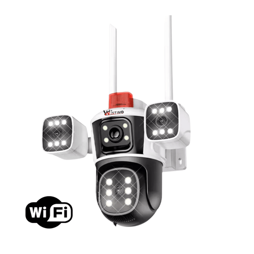 Camera de supraveghere WIFI 6K Crocodil, 12MP, 3 lentile, Control din aplicatie, Comunicare bidirectionala, Urmarire automata, Multi lens