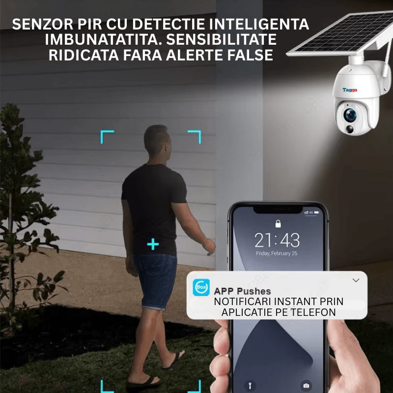 Camera de Supraveghere WiFi, cu Panou Solar, 8MP, ZOOM OPTIC 20X, Structura Metalica si Protectie IP66, Comunicare Bidirectionala, Notificari Instante la Detectie Umana - Taggo.ro
