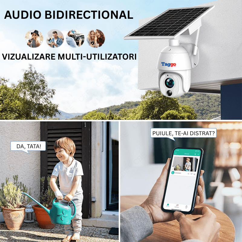 Camera de Supraveghere WiFi, cu Panou Solar, 8MP, ZOOM OPTIC 20X, Structura Metalica si Protectie IP66, Comunicare Bidirectionala, Notificari Instante la Detectie Umana - Taggo.ro