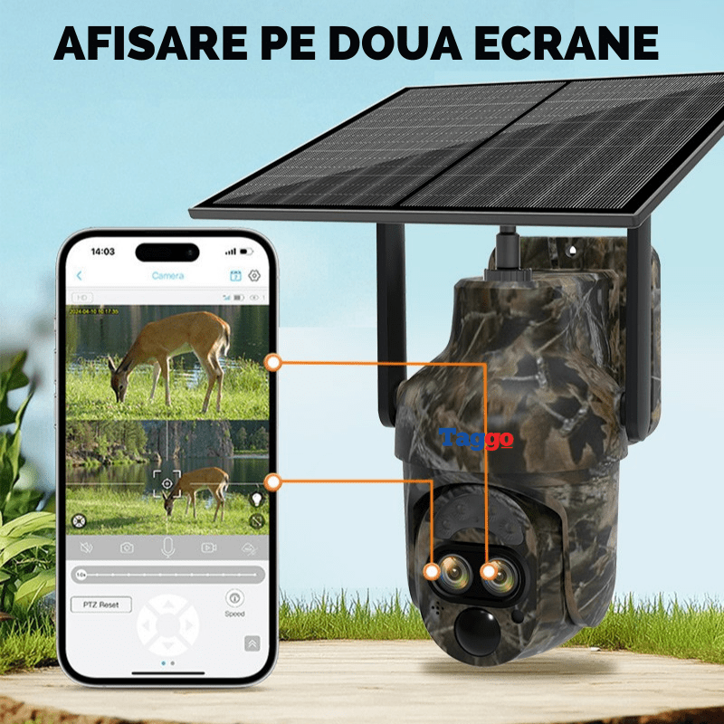 Camera de Vanatoare Camouflage, Conexiune 4G, Rezolutie 6MP, ZOOM Optic 12X, IP 66, Audio Bidirectional, Control din Aplicatie - Taggo.ro