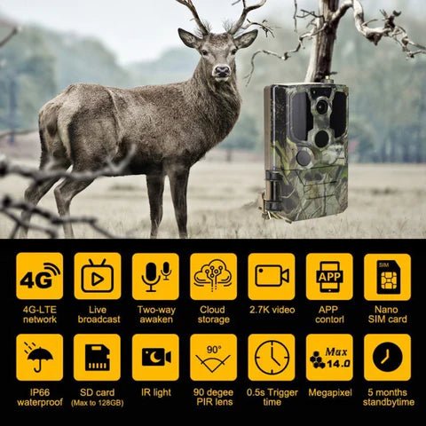 Camera de vanatoare WISTINO 4G 14 MP, rezolutie video 2.7 K, 0.4s trigger, PIR 20 m, unghi 120, 38 leduri 940nm, aplicatie telefon UCON - Taggo.ro