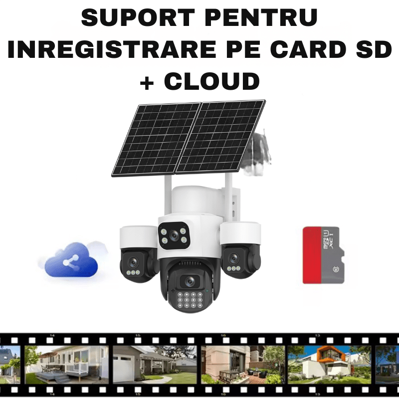 Camera Solara Cu 4 Lentile, PTZ, 4G / eSIM, 6MP cu Night Vision Full Color si Detectie Miscare - Taggo.ro