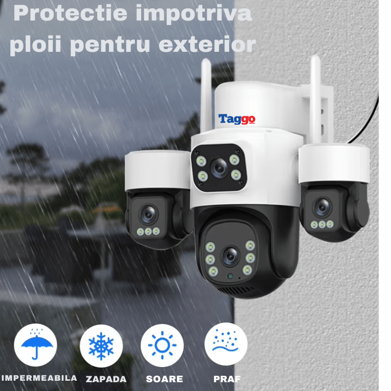 Camera Solara Cu 4 Lentile, PTZ, 4G / eSIM, 6MP cu Night Vision Full Color si Detectie Miscare - Taggo.ro